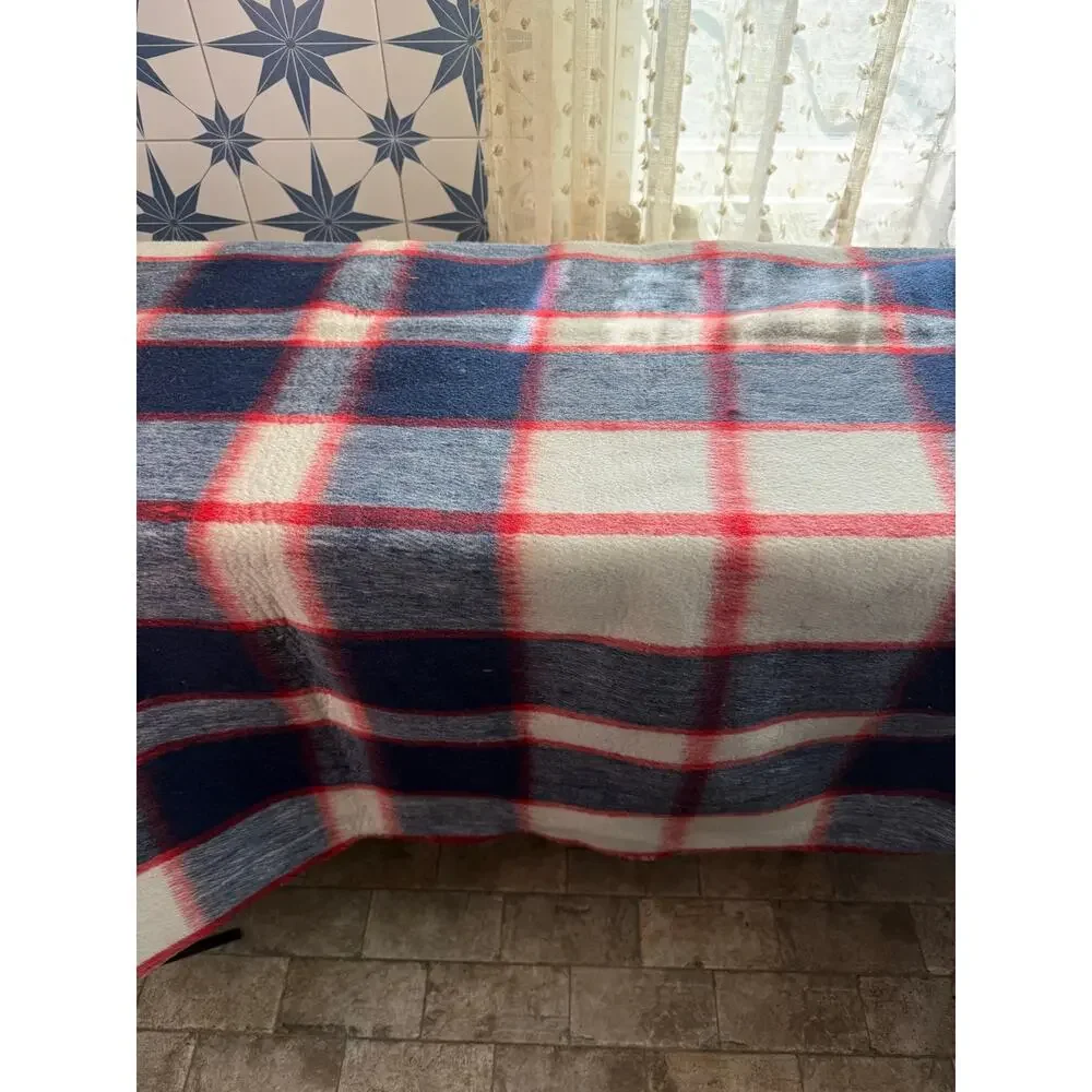 Vintage Heavy Double Face Wool Blanket Twin 68x86 Reversible Plaid Heirloom